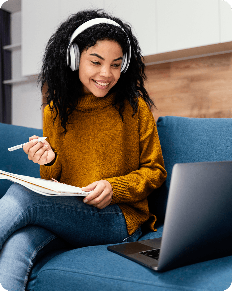 Girl studying with laptop